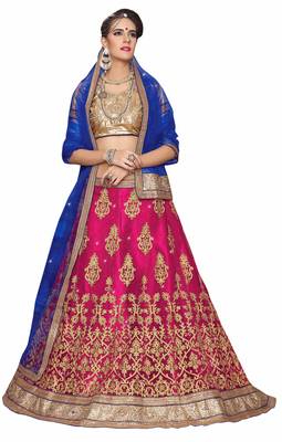 Pink embroidered net unstitched lehenga with dupatta 2