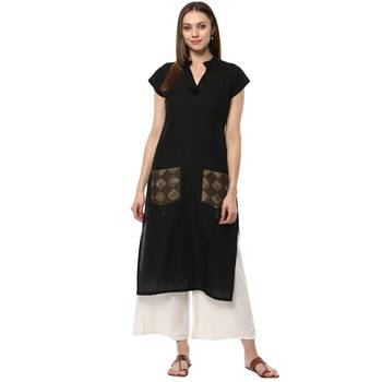 black stitched cotton stitched kurti 1