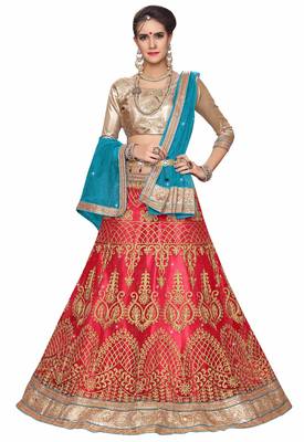 Pink Embroidered Net Lehenga With Dupatta 1