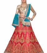 Pink Embroidered Net Lehenga With Dupatta