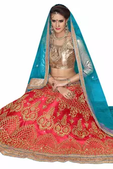 Pink Embroidered Net Lehenga With Dupatta