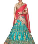 Blue Embroidered Net Lehenga With Dupatta