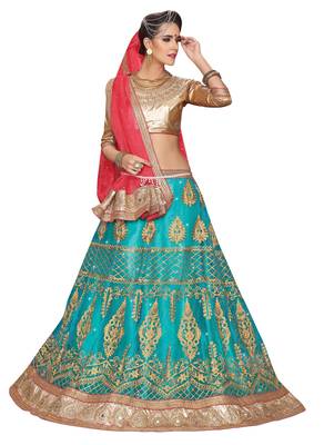 Blue Embroidered Net Lehenga With Dupatta 2
