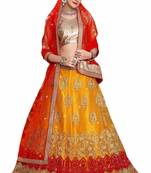 Yellow Embroidered Net Lehenga With Dupatta