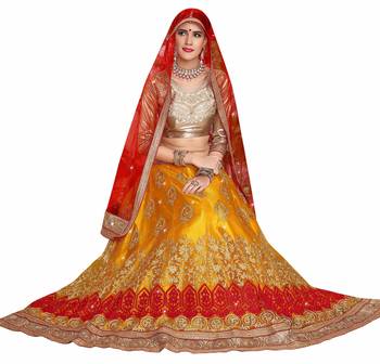 Yellow Embroidered Net Lehenga With Dupatta 2