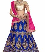 Blue Embroidered Net Unstitched Lehenga With Dupatta