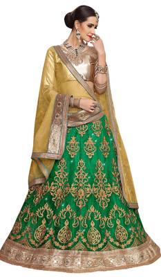 Green Embroidered Net Lehenga With Dupatta 1
