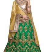 Green Embroidered Net Lehenga With Dupatta
