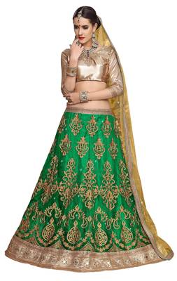 Green Embroidered Net Lehenga With Dupatta 2