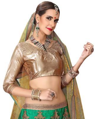 Green Embroidered Net Lehenga With Dupatta 3