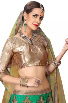 Green Embroidered Net Lehenga With Dupatta