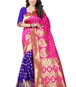 Pink Woven Art Silk Saree With Blouse