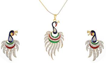 stylish American diamond Pendant set with earrings 1