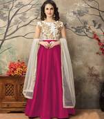 Hot pink embroidered taffeta salwar with dupatta
