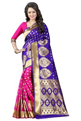 Blue Banarasi Saree With Blouse 1