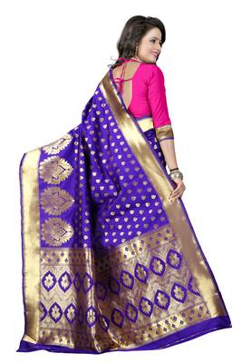 Blue Banarasi Saree With Blouse 2