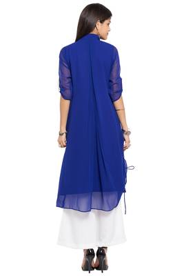 Blue Embroidered Georgette Stitched Long Kurti 4