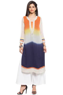 Multicolor Embroidered Georgette Stitched Long Kurti 1