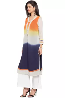Multicolor Embroidered Georgette Stitched Long Kurti