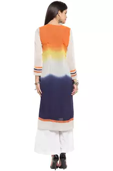 Multicolor Embroidered Georgette Stitched Long Kurti