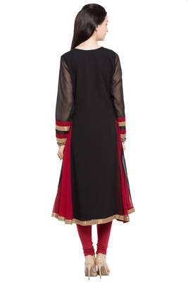 Black Embroidered Georgette Stitched Long Kurti 4