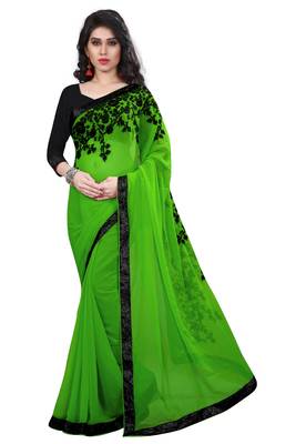 Green embroidered georgette saree with blouse 1