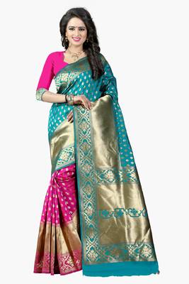 Turquoise Woven Art Silk Saree With Blouse 1