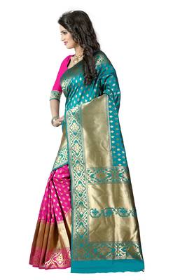 Turquoise Woven Art Silk Saree With Blouse 3