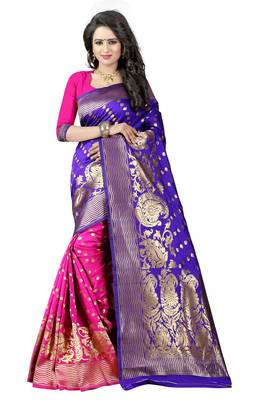 Blue Woven Art Silk Saree With Blouse 1