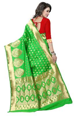 Green Woven Banarasi Saree With Blouse 2
