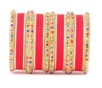 Golden Bracelet With Multi Coloured Stones And Matte Finish Bangle Set For Women 1