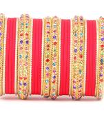 Golden Bracelet With Multi Coloured Stones And Matte Finish Bangle Set For Women