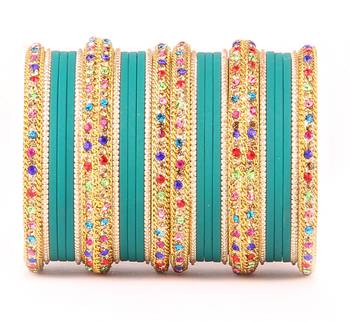 Golden Bracelet With Multi Coloured Stones And Matte Finish Bangle Set For Women 1