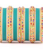 Golden Bracelet With Multi Coloured Stones And Matte Finish Bangle Set For Women