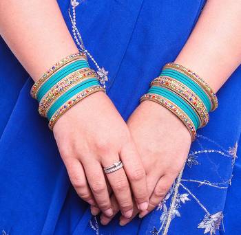 Golden Bracelet With Multi Coloured Stones And Matte Finish Bangle Set For Women 2