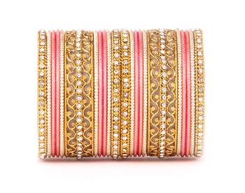 Intricate Bracelet With Running Stonework And Shinning Bangle Set For Women 1