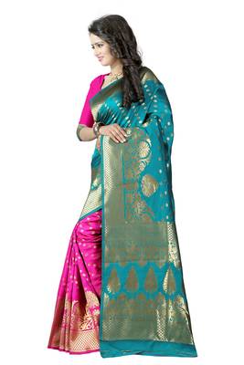 Turquoise Banarasi Saree With Blouse 3