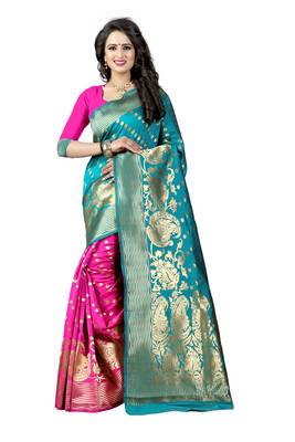 Turquoise Woven Banarasi Saree With Blouse 1