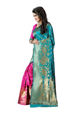 Turquoise Woven Banarasi Saree With Blouse 3