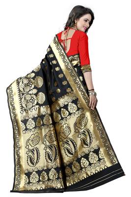 Black Woven Banarasi Saree With Blouse 2