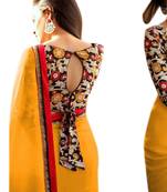 Yellow printed georgette saree with blouse