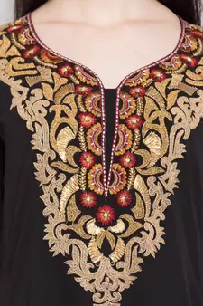 Black Embroidered Georgette Stitched Long Kurti