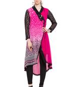 Pink Printed Georgette Stitched Long Kurtis