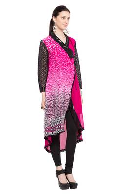 Pink Printed Georgette Stitched Long Kurtis 3