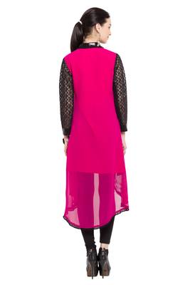 Pink Printed Georgette Stitched Long Kurtis 4