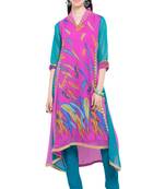 Pink Printed Georgette Stitched Long Kurti