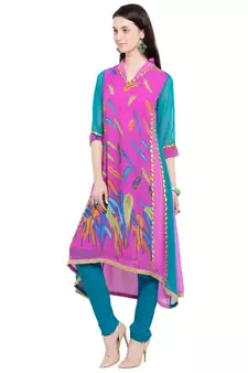 Pink Printed Georgette Stitched Long Kurti