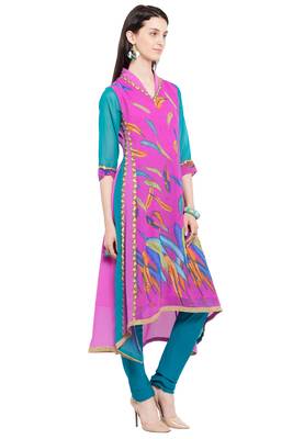 Pink Printed Georgette Stitched Long Kurti 3