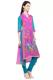 Pink Printed Georgette Stitched Long Kurti