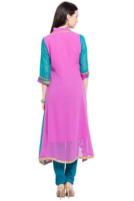 Pink Printed Georgette Stitched Long Kurti 4